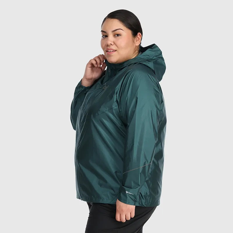 Outdoor Research Helium Women's Plus Size Rain Jacket Treeline USA sizes 2X - 4X