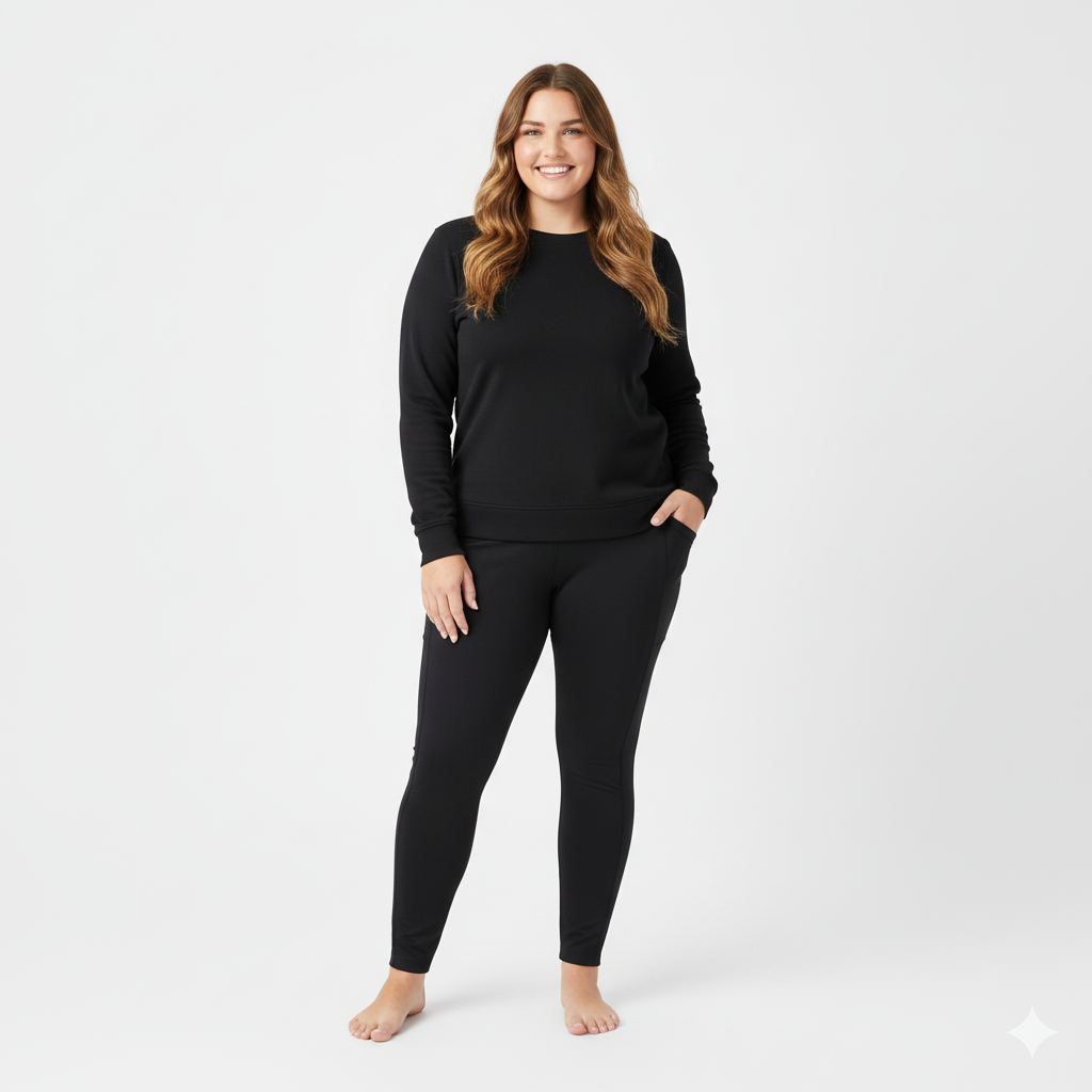 Polyanna Pocket Womens Plus Size Thermal Leggings Black sizes 16-30
