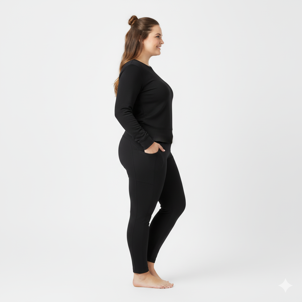 Polyanna Pocket Womens Plus Size Thermal Leggings Black sizes 16-30