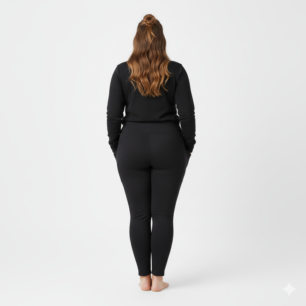 Polyanna Pocket Womens Plus Size Thermal Leggings Black sizes 16-30