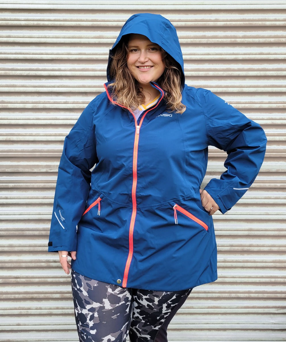 Raiski Magde Long Womens Plus Size Rain Shell Jacket Blue Size 18-20