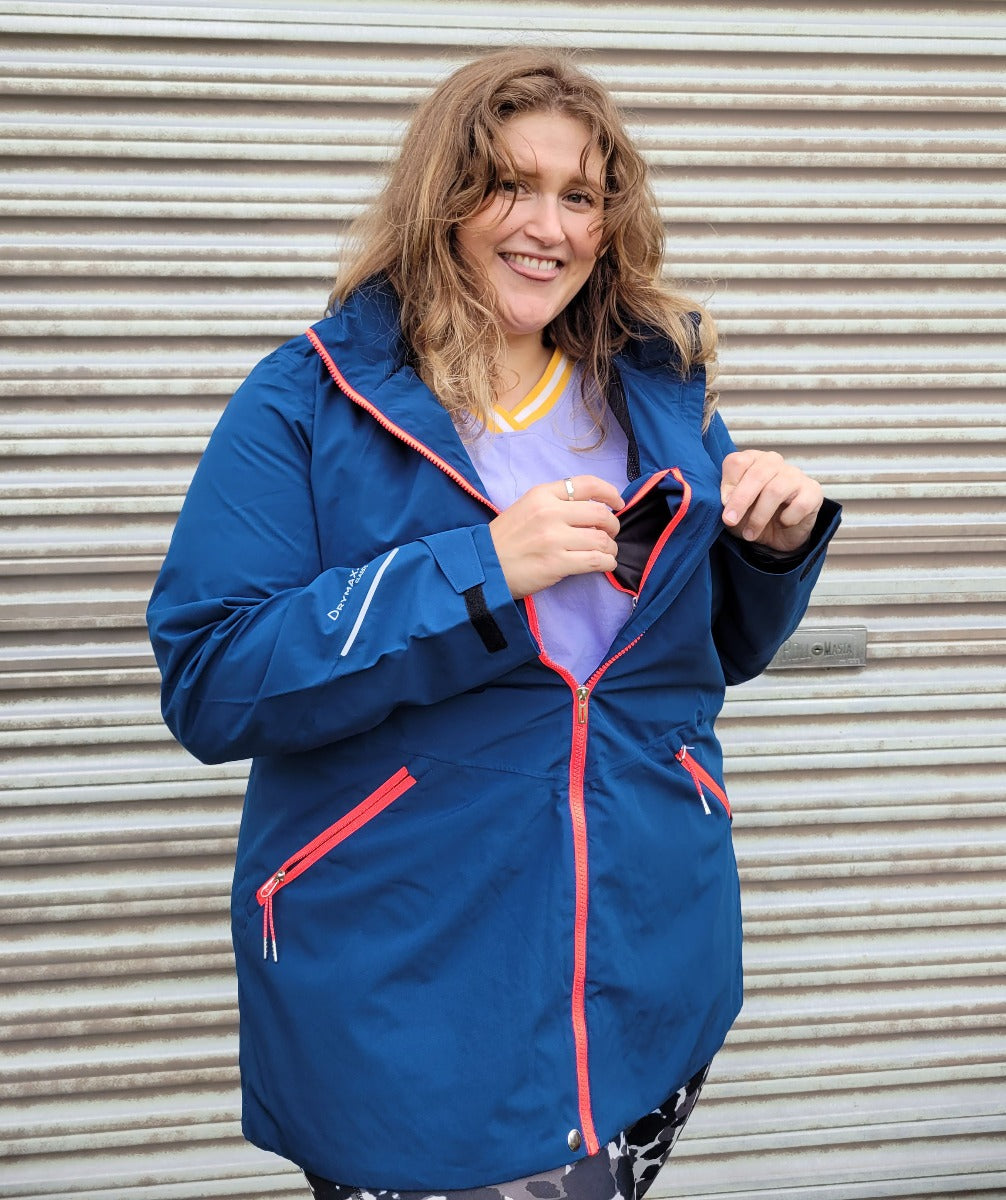 Raiski Magde Long Womens Plus Size Rain Shell Jacket Blue Size 18-20