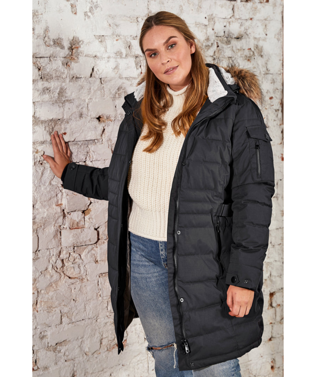 Women's down coat with fur hood plus size store