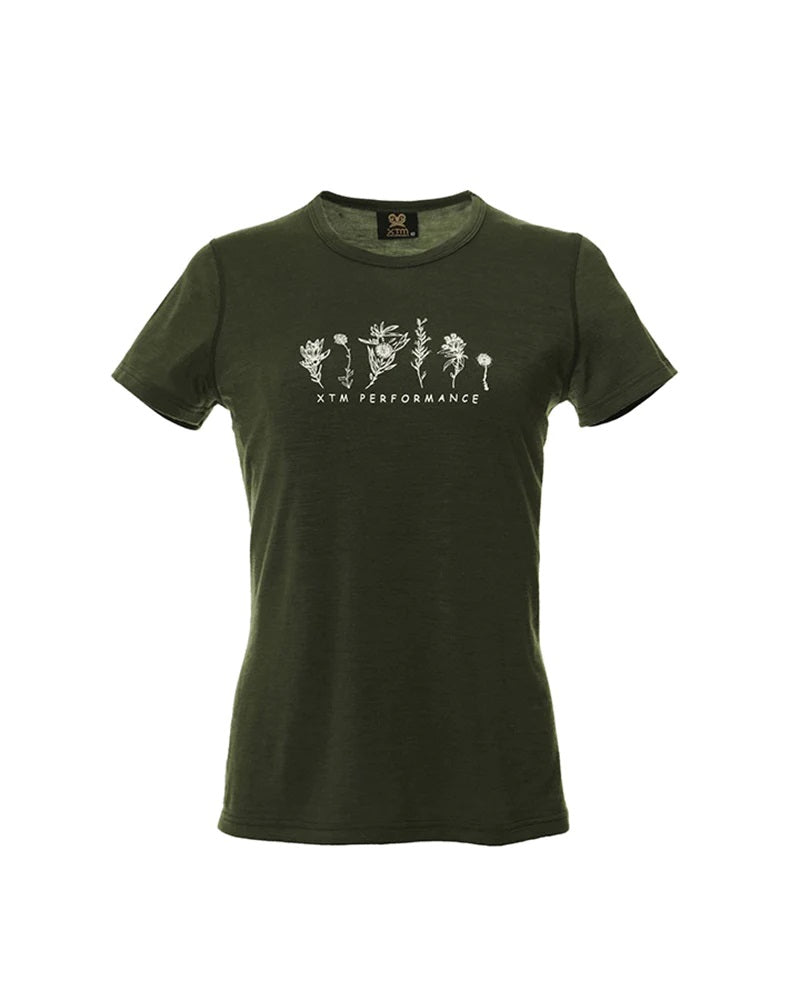 CLEARANCE - XTM Wildflower Merino Wool Women’s Plus Size T-Shirt Moss Size 16 - 20