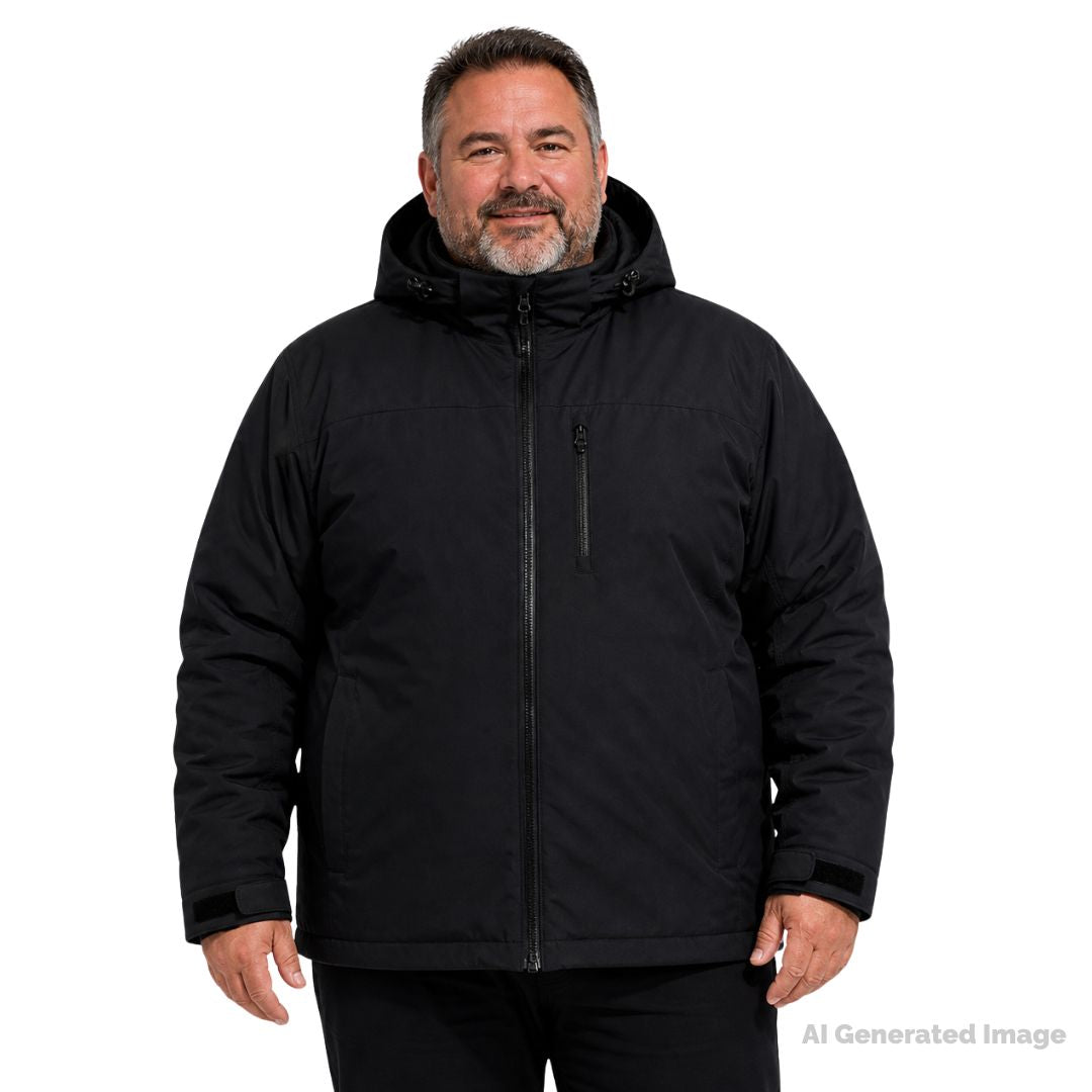 Aggress Jamaica unisex waterproof snow jacket in black, plus size 5XL–10XL, men's insulated winter jacket with hood and full-zip front
