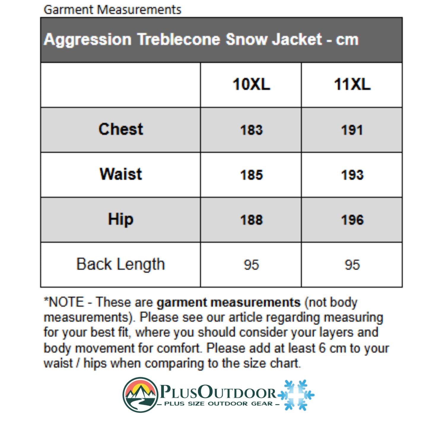 Aggress Treblecone Men's Plus Size Snow Jacket Size Chart