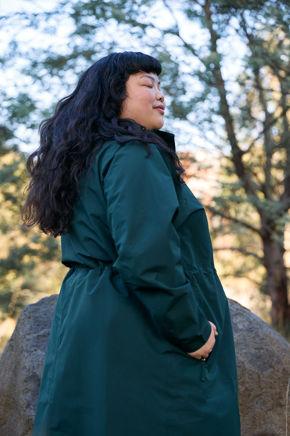 Amble Overland Womens Plus Size Rain Long Jacket Eucalyptus XL-5XL