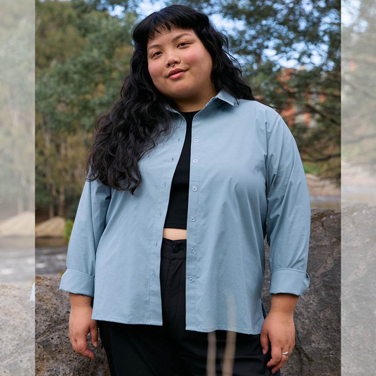 Amble Stirling Womens Plus Size Shirt Mist Blue Sizes 2XL - 4XL