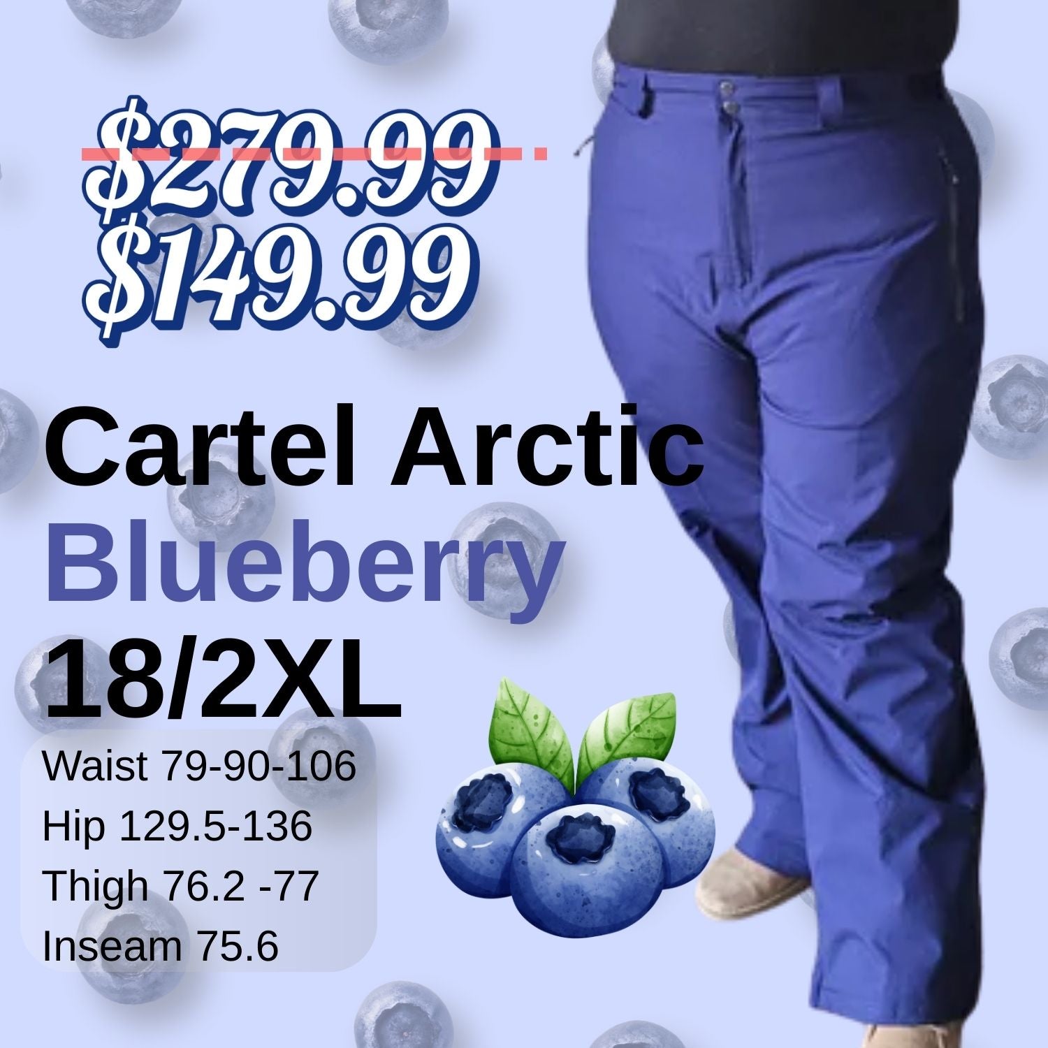 CLEARANCE - Cartel Arctic Stretch Women’s Snow Pant Blueberry Navy Short Size 2XL