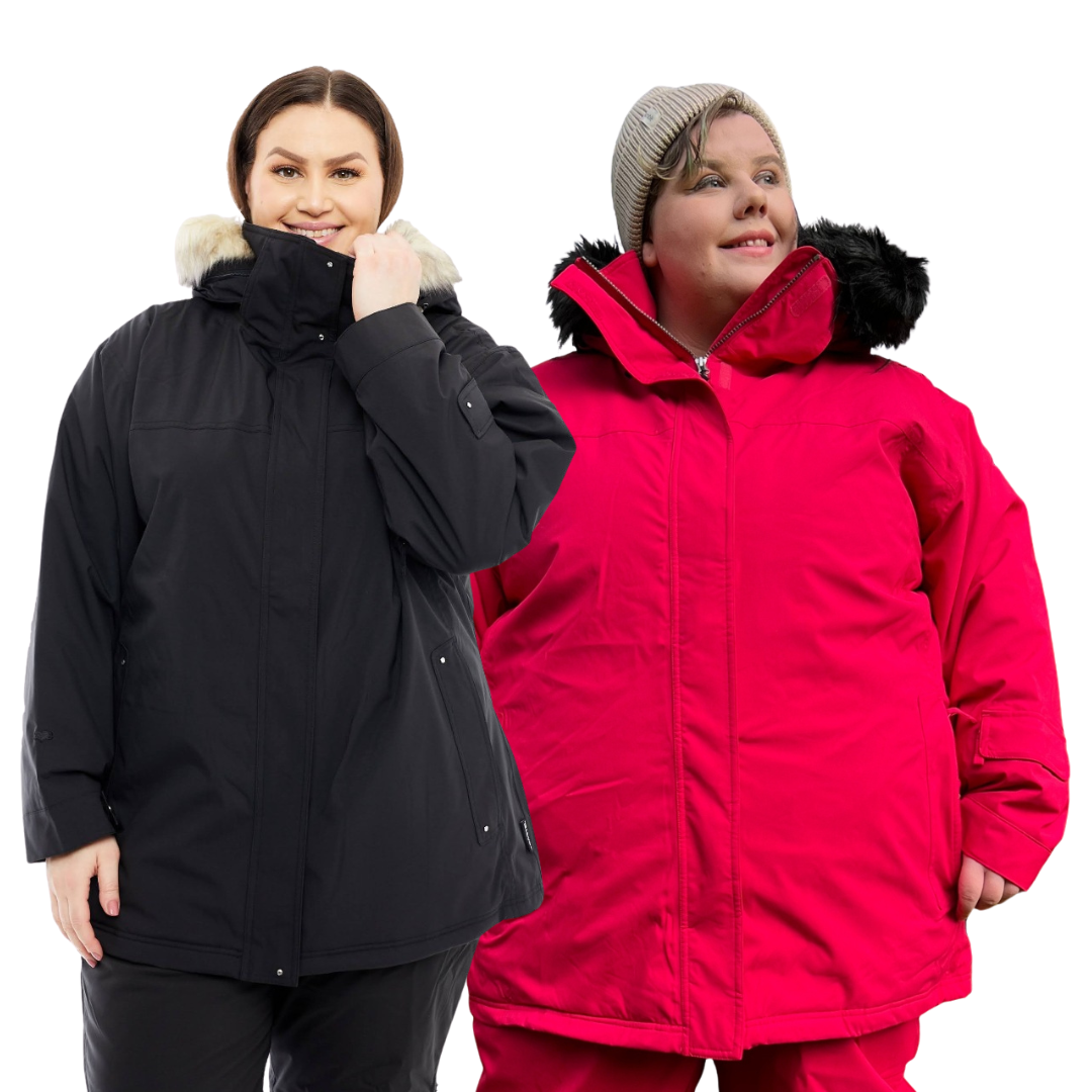 Women’s plus size Cartel Brooklyn Stretch ski jacket in a hero shot, featuring a warm insulated design, modern fit, and outdoor winter performance styling