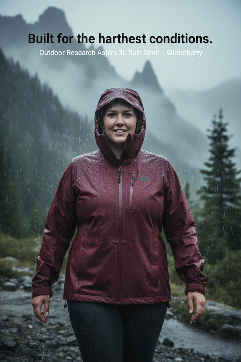 Outdoor Research Women’s Aspire 3L Rain Shell Jacket Winterberry USA Plus Sizes 1X-4X