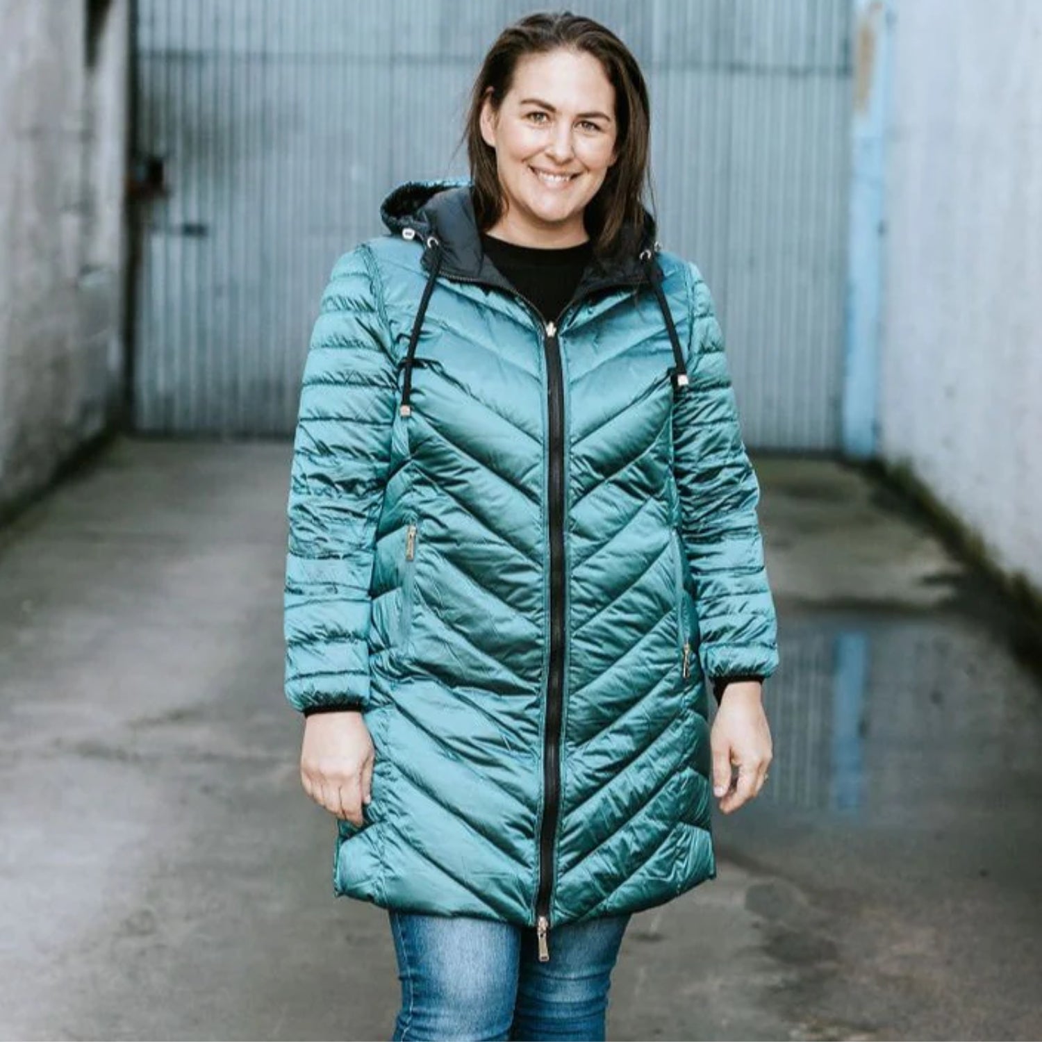 Moke Arnie Womens Plus Size Long Reversible Down Jacket Black/Teal 4XL