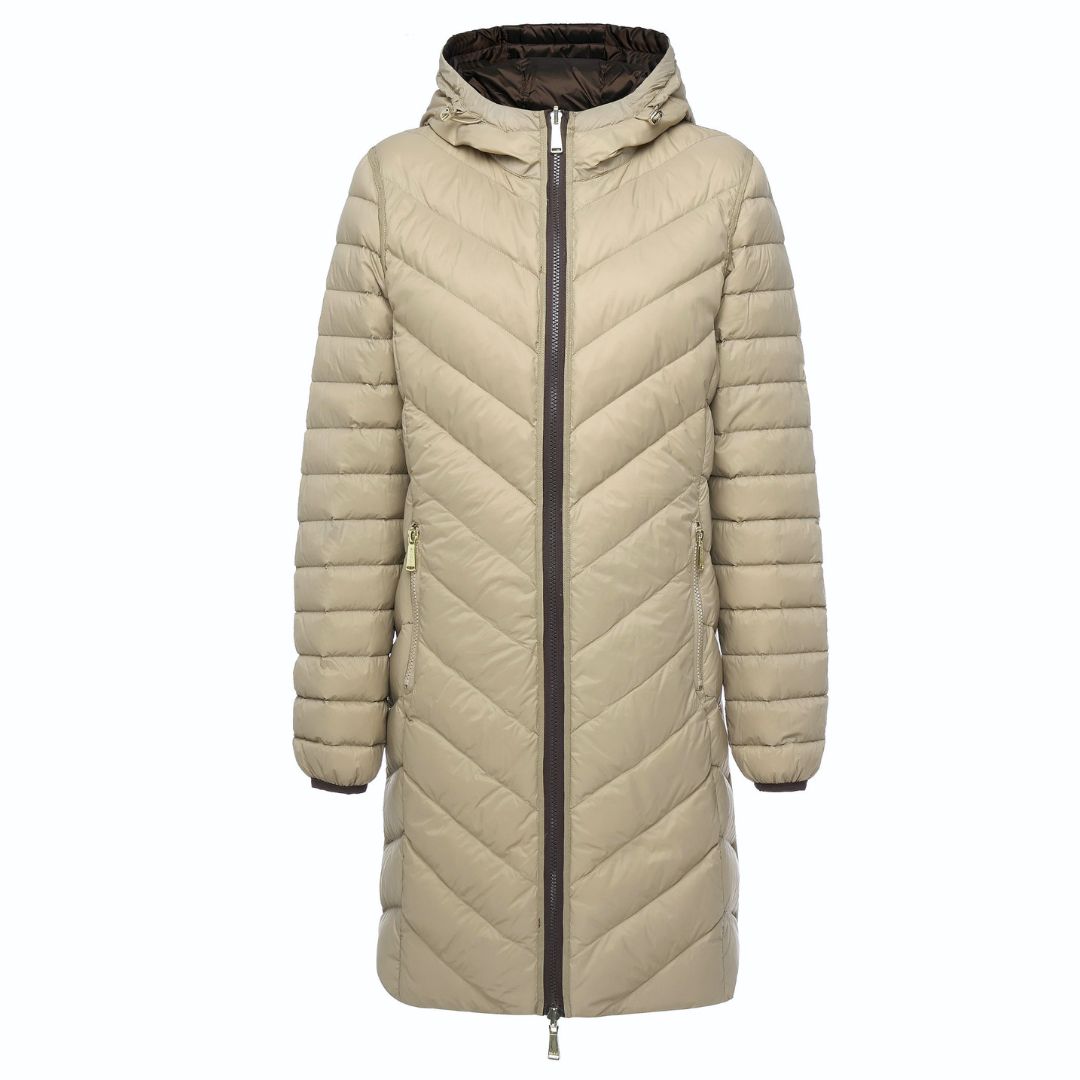 Plus-size Arnie Reversible Jacket front design Palomino with white background