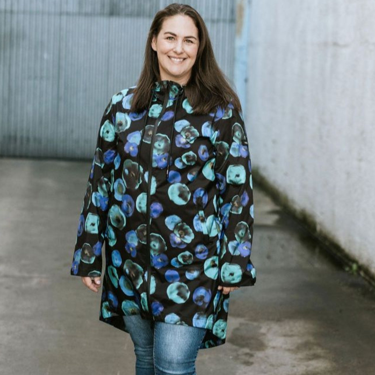 Moke Georgie Womens Plus Size Rain Coat Night Bloom Print 3XL-4XL
