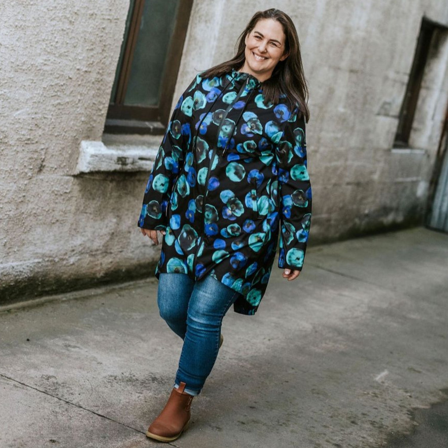 Moke Georgie Womens Plus Size Rain Coat Night Bloom Print 3XL-4XL