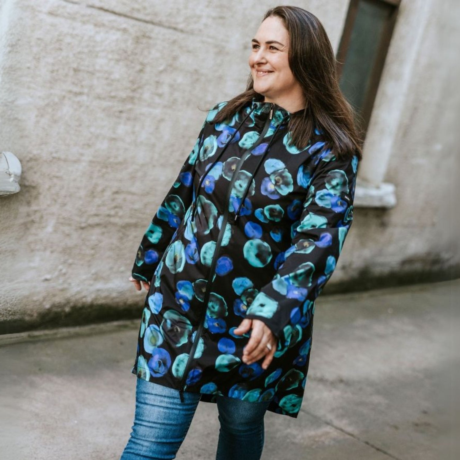 Moke Georgie Womens Plus Size Rain Coat Night Bloom Print 3XL-4XL