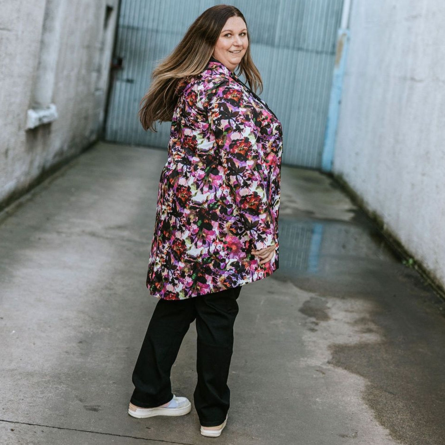 Moke Georgie Womens Plus Size Rain Coat Purple Fleur Print 3XL-4XL
