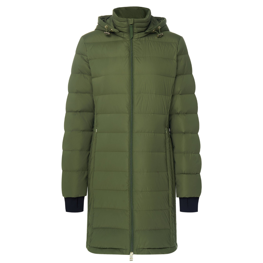 Front view ofMoke Sydney - Women's 90/10 Packable Down Coat Olive Green Plus Sizes