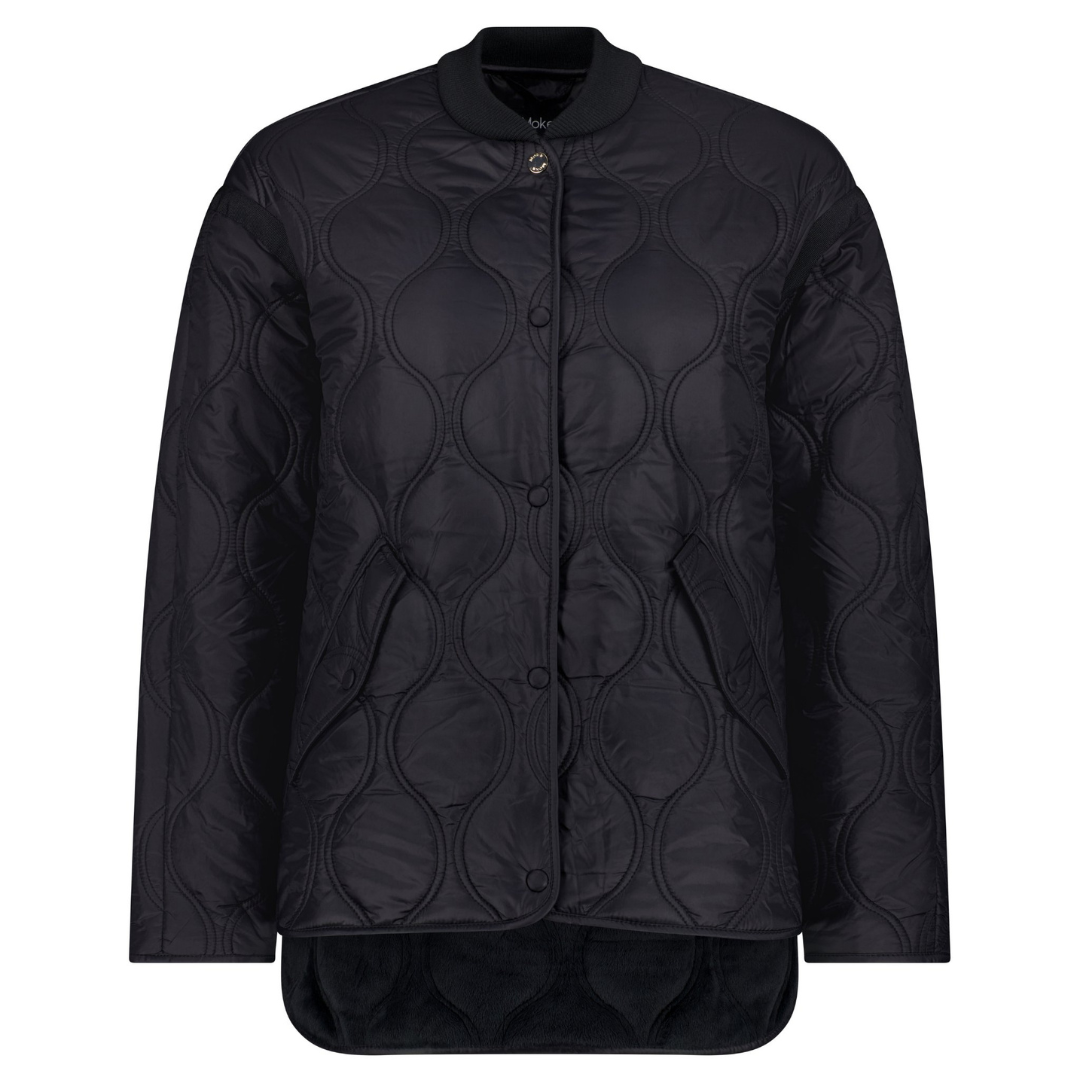 Front view of Moke Talei Women's Quilt Bomber Black Plus Size 2XL - 4XL 