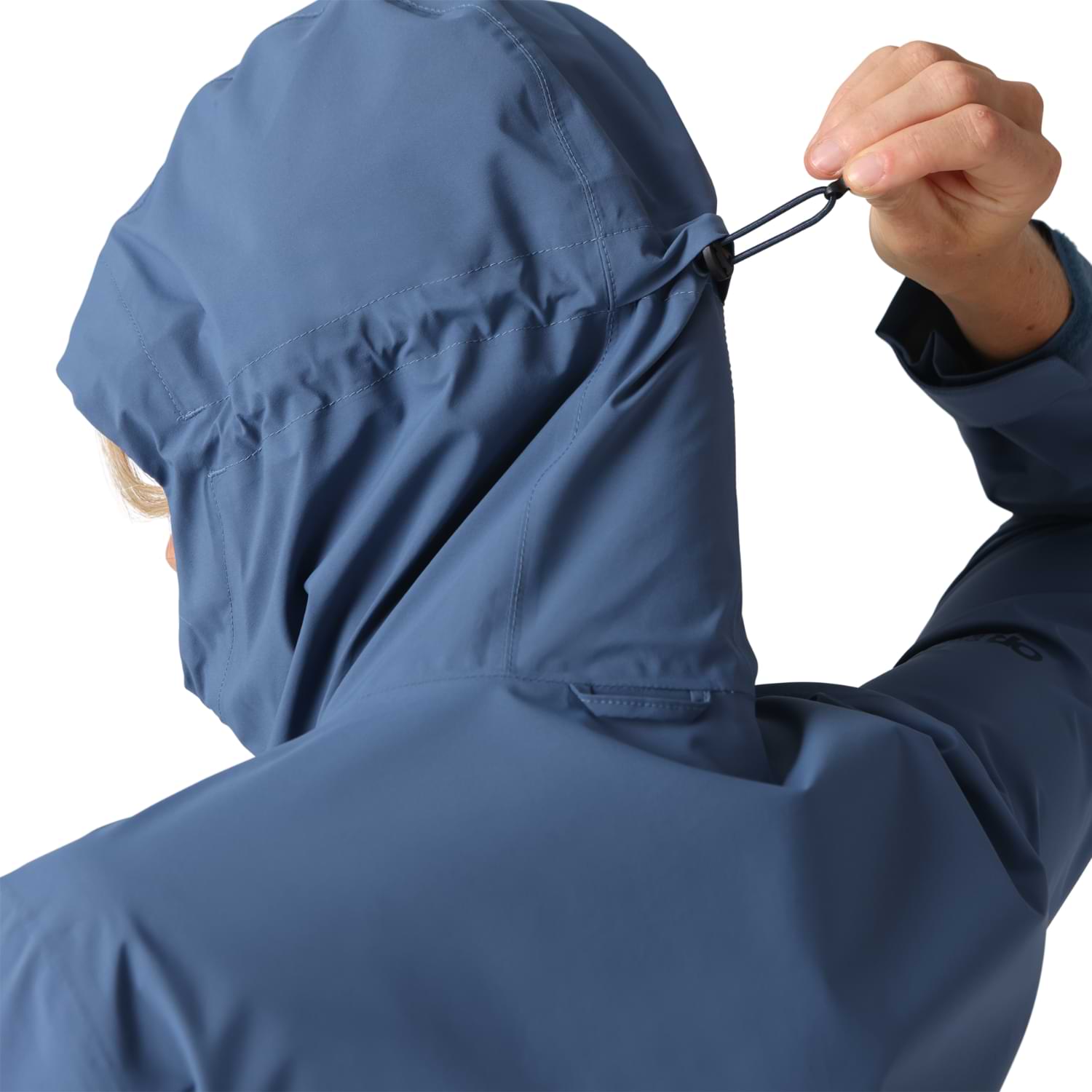 Outdoor Research Stratoburst Women’s Plus Size Rain Jacket with adjustable storm hood and waterproof shell protection.