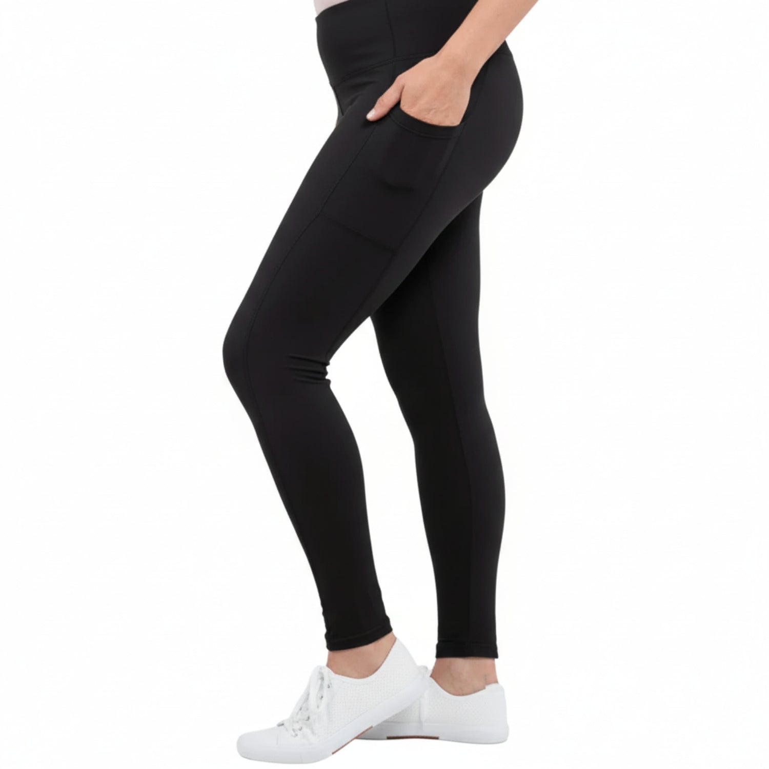 Pre-Order: Polyanna Pocket Womens Plus Size Thermal Leggings Black sizes 16-30