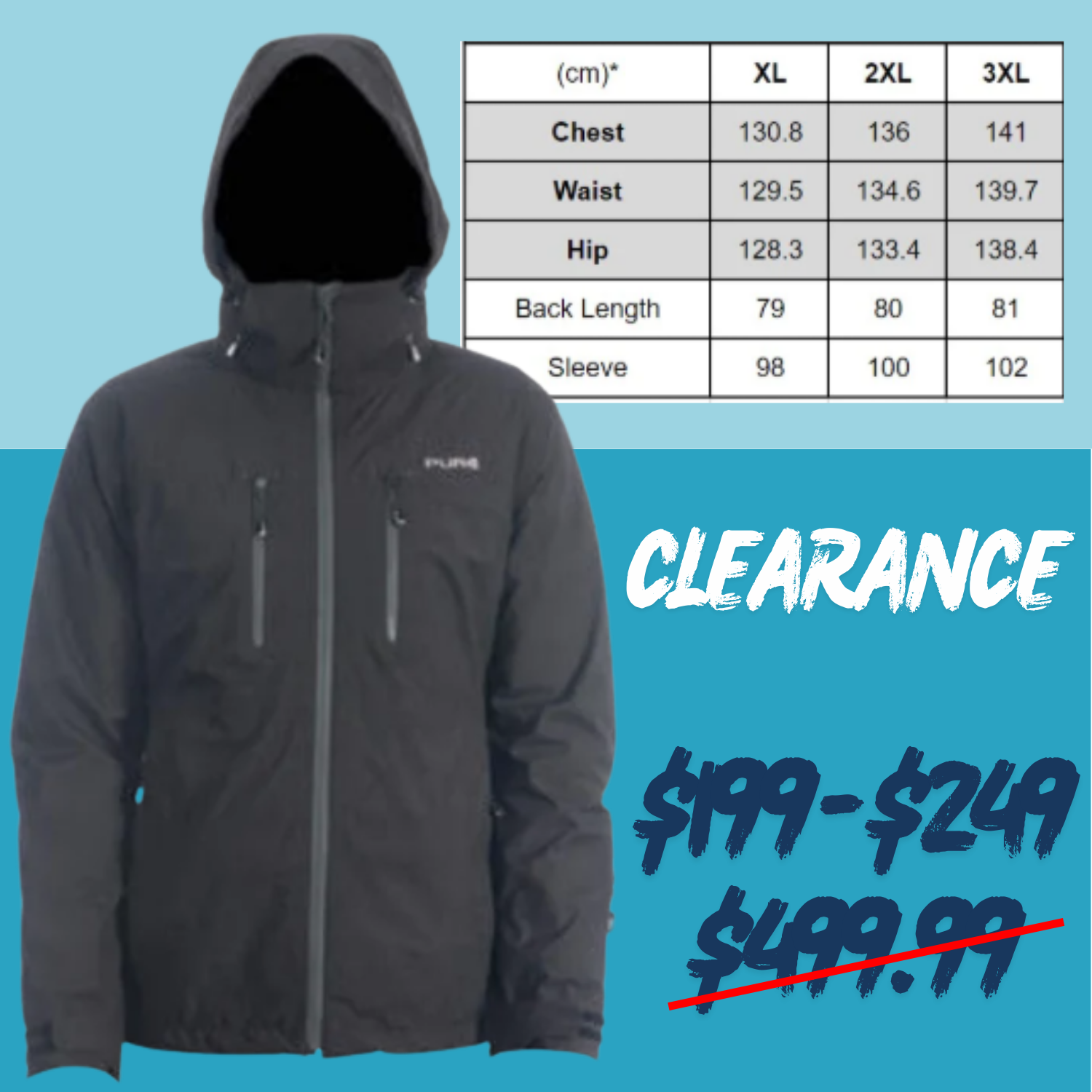 CLEARANCE - Pure Purist Shell Plus Size Jacket Black Sizes XL-3XL