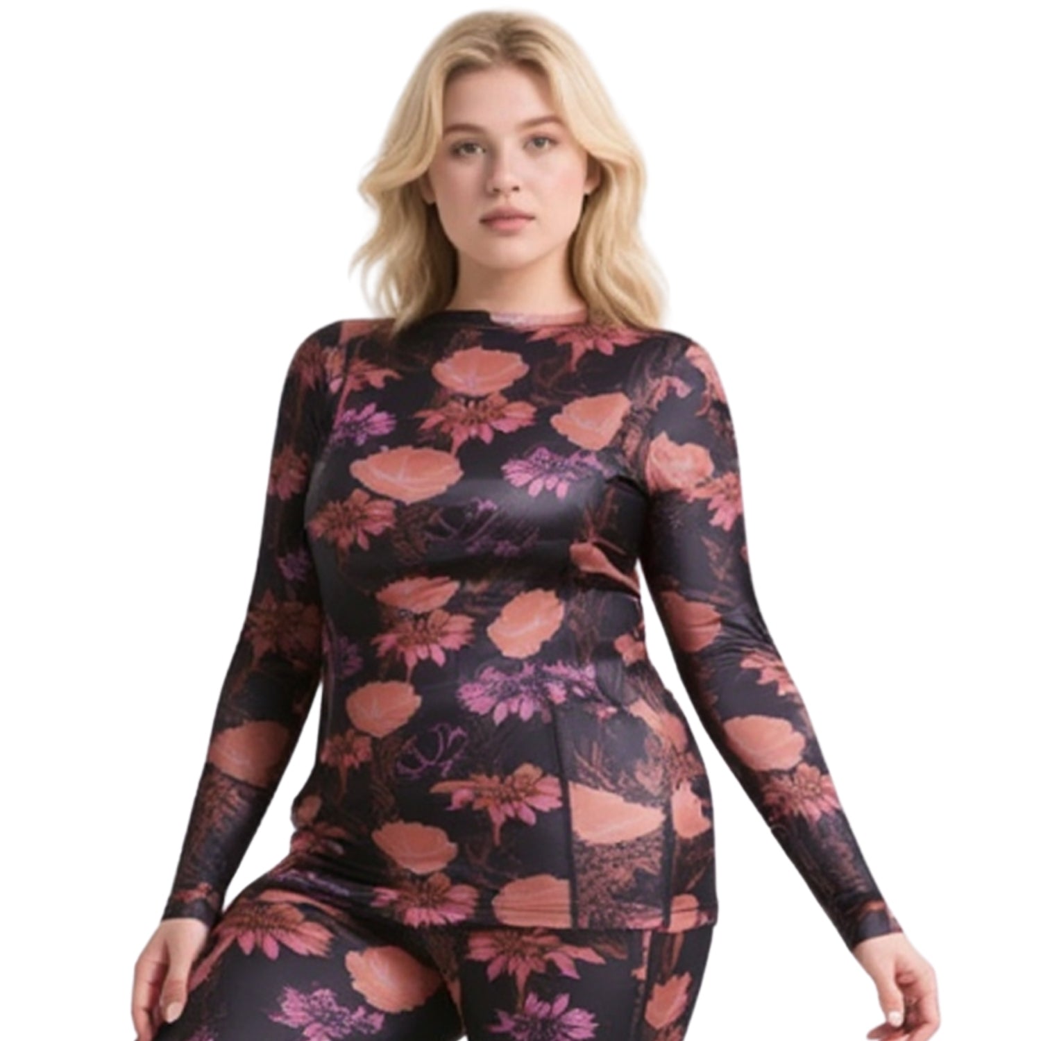 Rojo Best Living Womens Plus Size Thermal Top Bisque Bloom Sizes 4XL - 5XL
