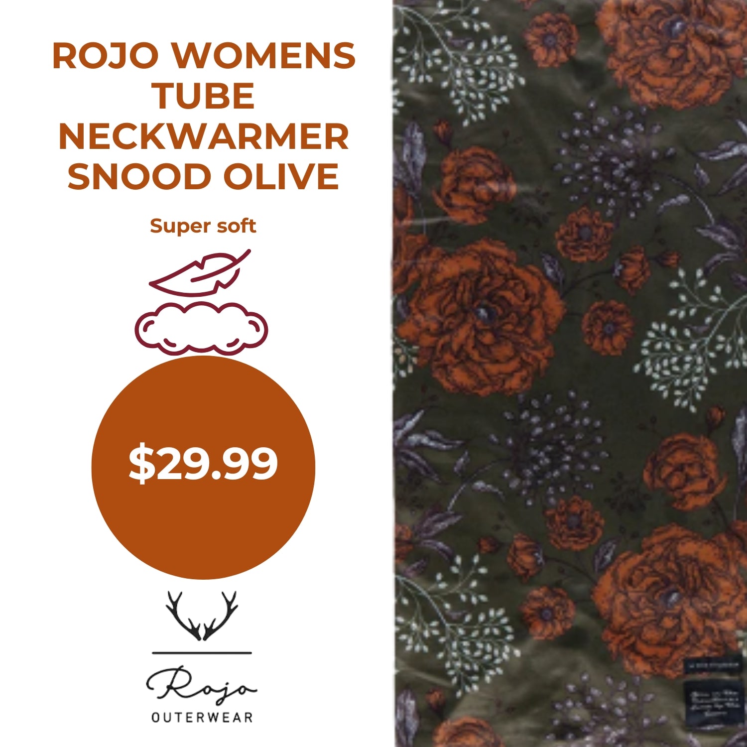 Rojo Womens Tube Neckwarmer Snood Olive