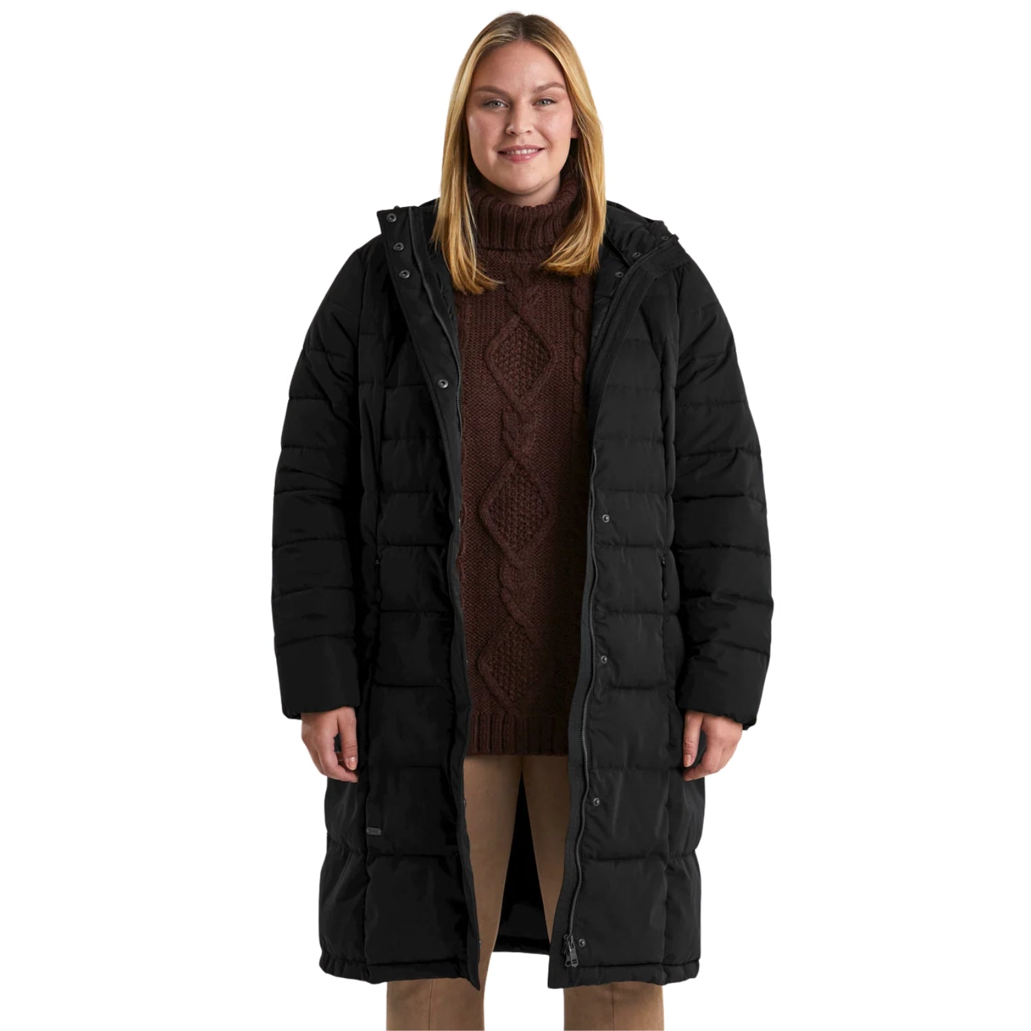 Pre-Order: Stoy Dawn Womens Plus Size Long Puffer Jacket Black Sizes 22 - 24