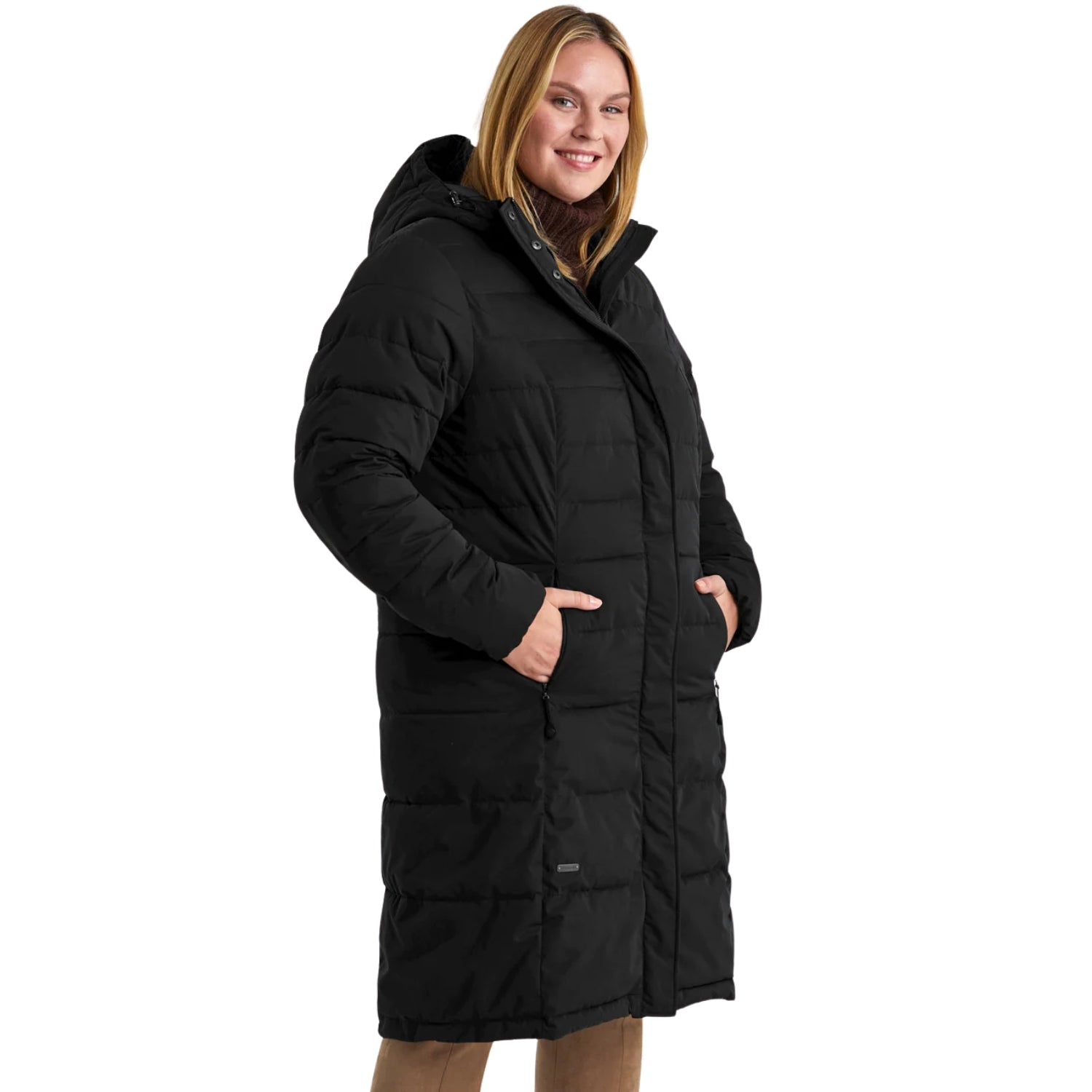 Pre-Order: Stoy Dawn Womens Plus Size Long Puffer Jacket Black Sizes 22 - 24