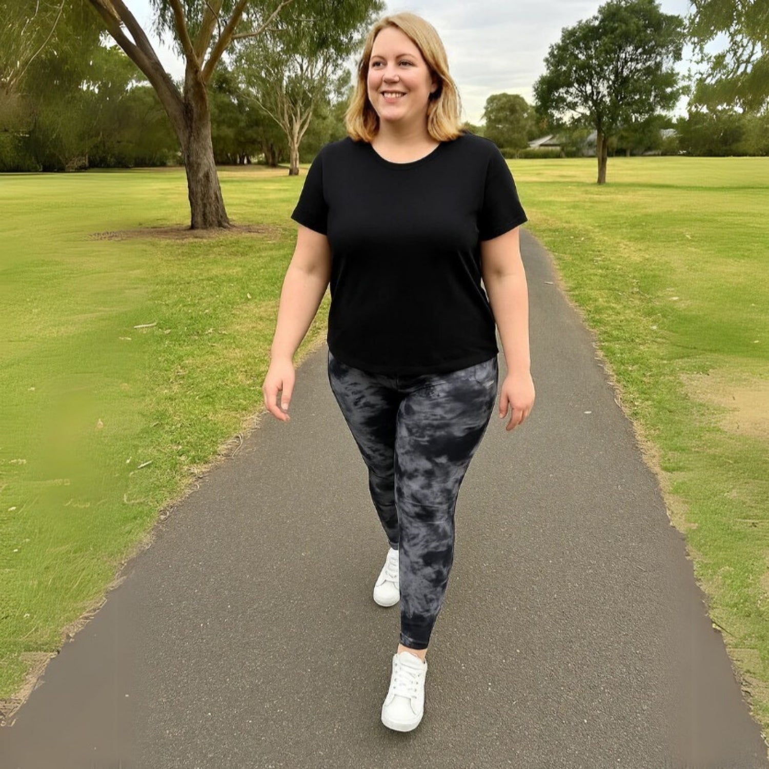 Veronica Fleece Lined Women's Plus-Size Leggings Black Tie-Dye Sizes 8 - 26