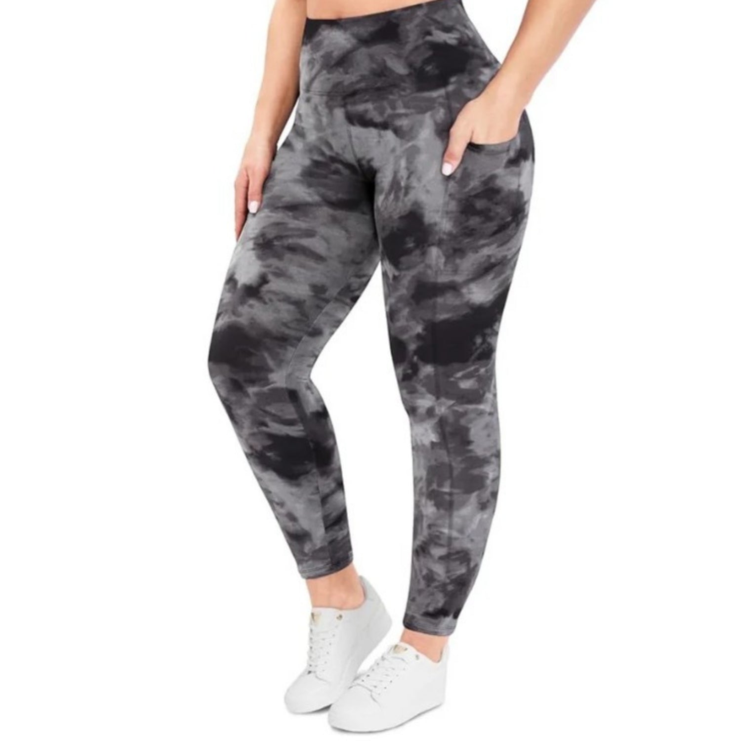 Veronica Fleece Lined Women's Plus-Size Leggings Black Tie-Dye Sizes 8 - 26
