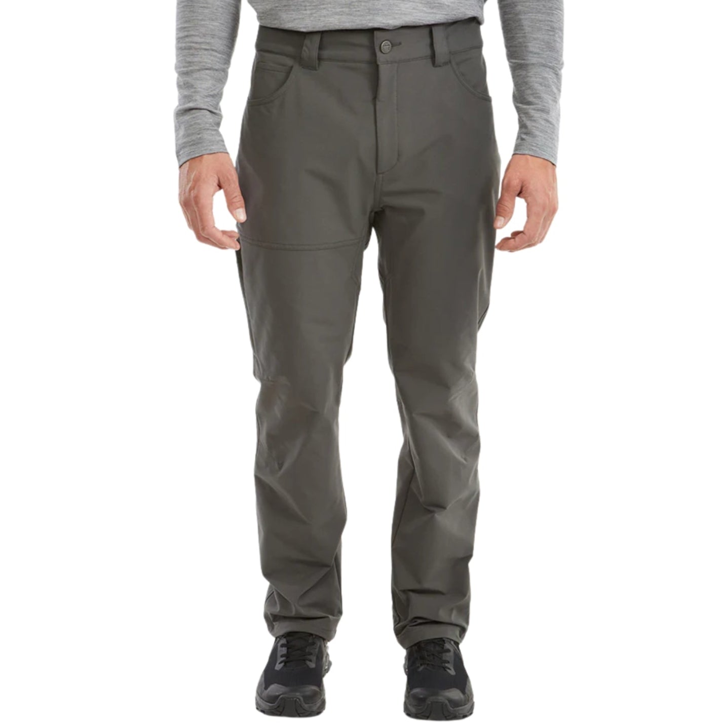 Person wearing gray pants on a white background