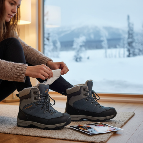 Putting XTM Toasty Toes into your boots for warm feet