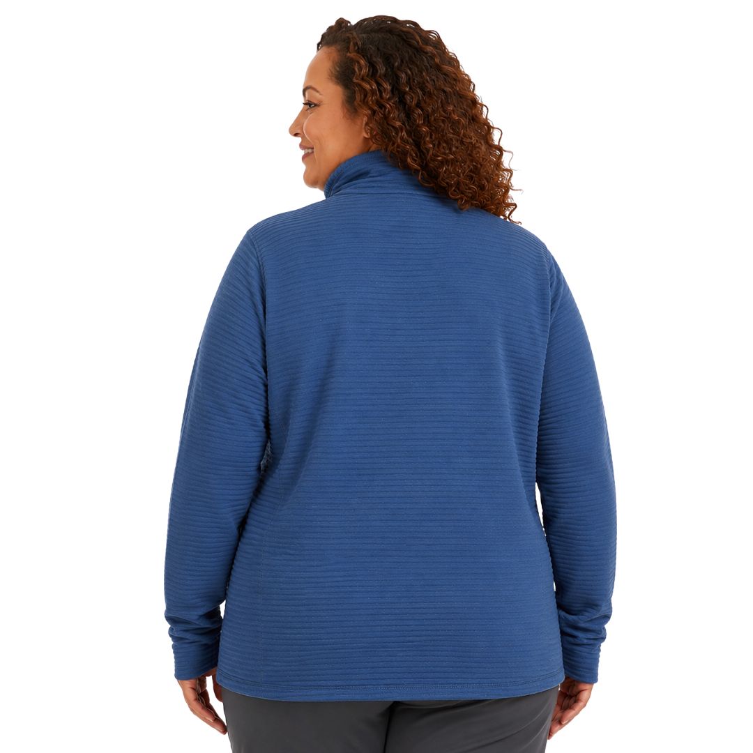 Back view of XTM Aero Grid Women’s Plus Size Merino Fleece in slate blue.