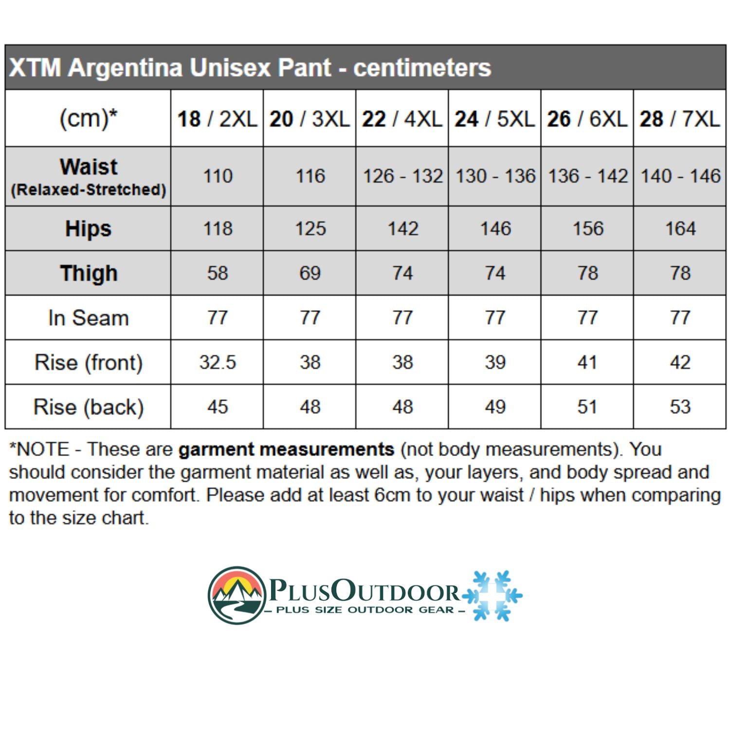 XTM Argentina Snow Pant Black Unisex Plus Sizes 2XL-7XL, size chart