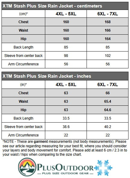 XTM Stash Unisex Plus Size RAIN Jacket Black 4XL-7XL