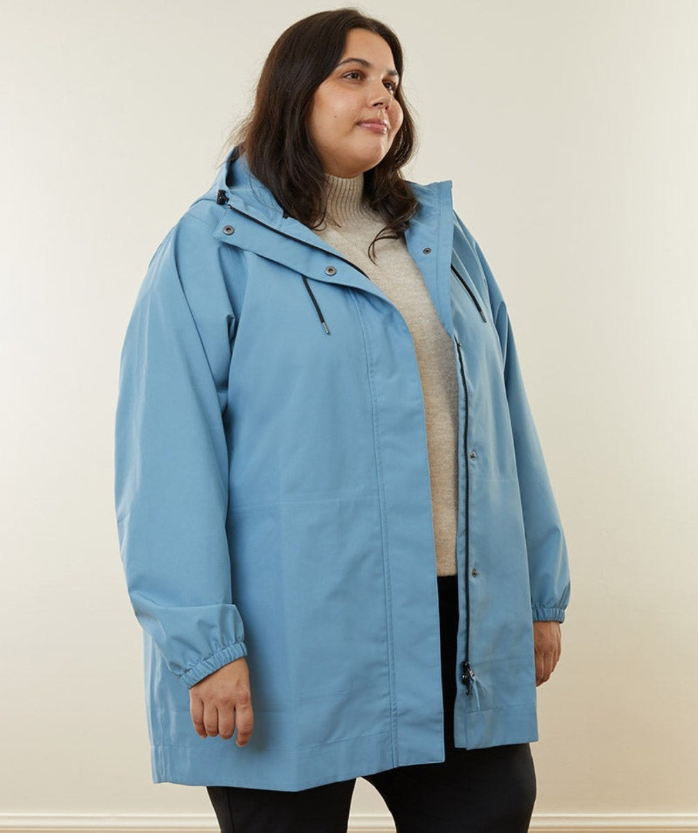 Amble Refuge Womens Plus Size Waterproof Jacket Long Glacier Blue
