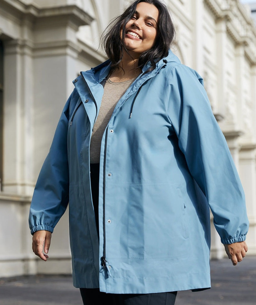 Amble Refuge Womens Plus Size Waterproof Jacket Long Glacier Blue