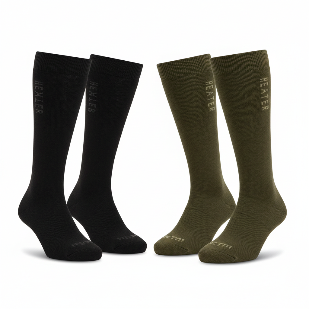 XTM Heater Merino Wool Blend Winter Socks in Black and Kalamata — warm outdoor socks available in plus sizes 2-14, Australia