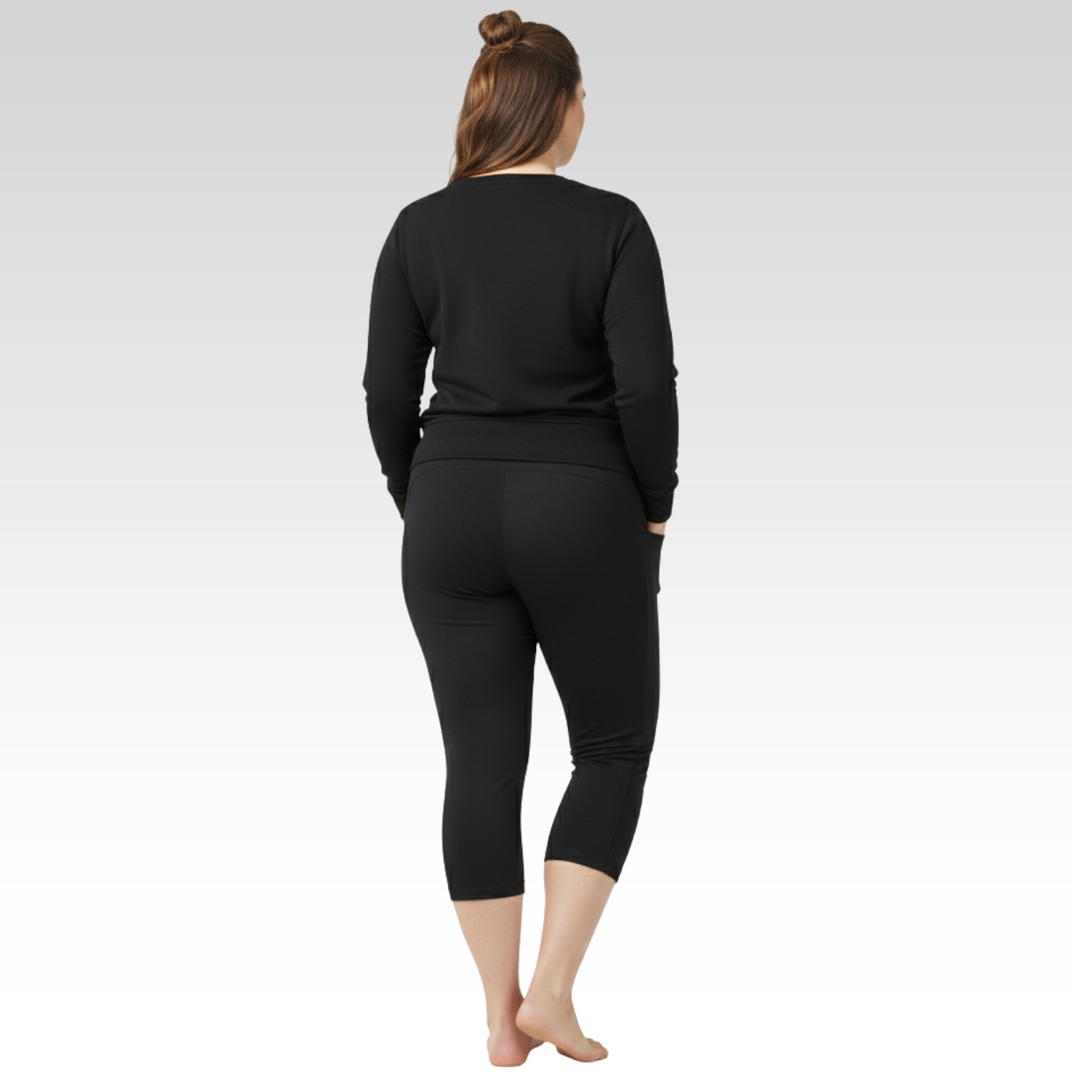 Polyanna Pocket Capri Thermals Black Womens Plus Sizes 16-30