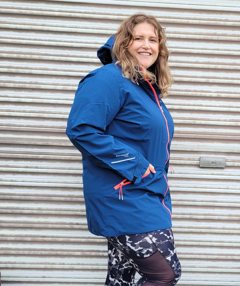 Raiski Magde Long Womens Plus Size Rain Shell Jacket Blue Size 18-20