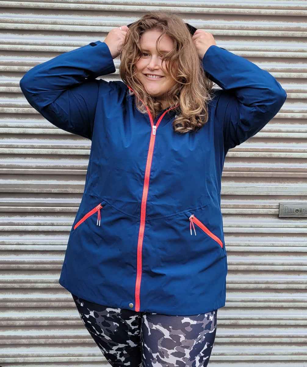 Raiski Magde Long Womens Plus Size Rain Shell Jacket Blue Size 18-20