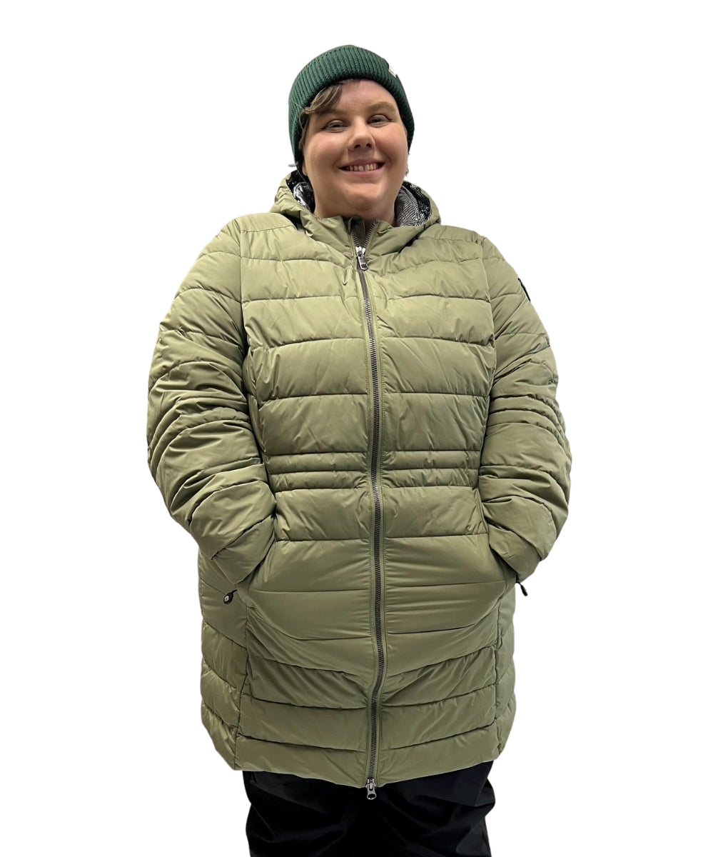 Stoy Abbess Womens Long Puffer Winter Coat Light Olive size 26-28