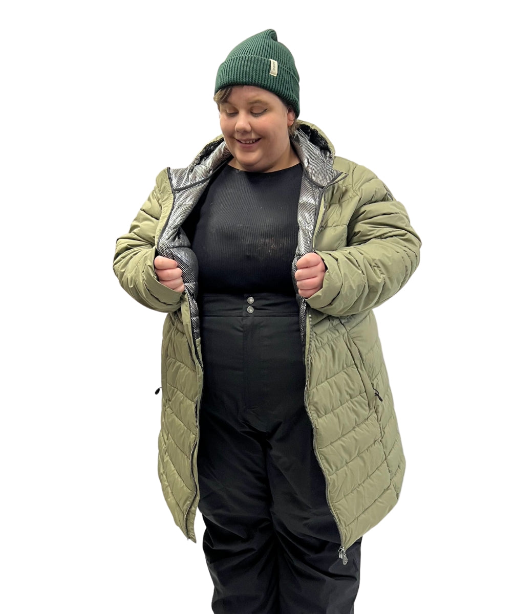 Stoy Abbess Womens Long Puffer Winter Coat Light Olive size 26-28
