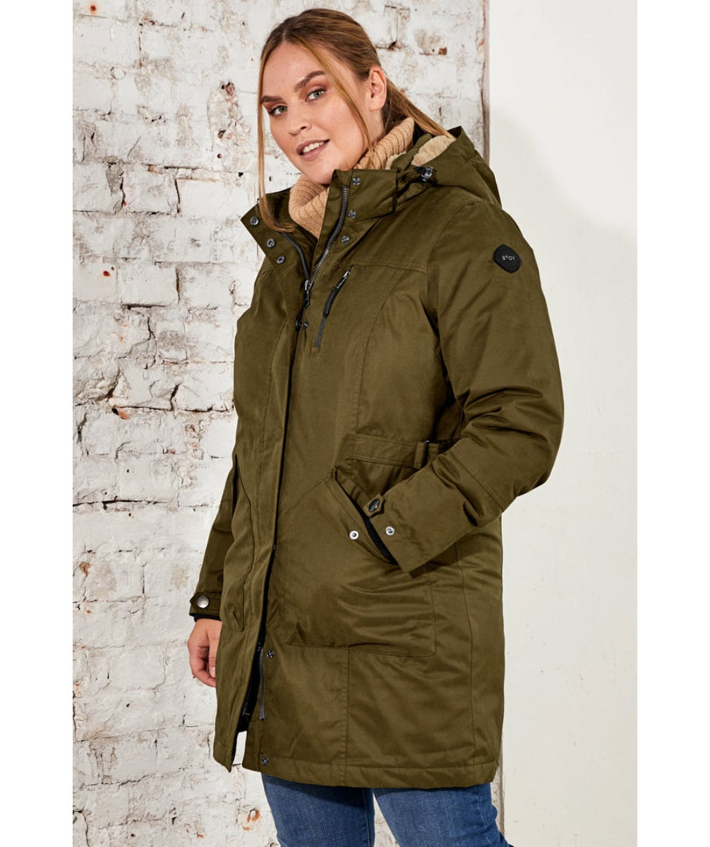 Stoy Margaretta Womens Plus Size Long Winter Coat Olive size 24