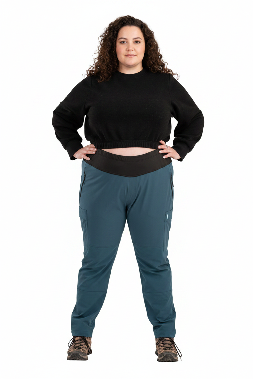 Teal Hiking Pants - Hands on Hips Pose